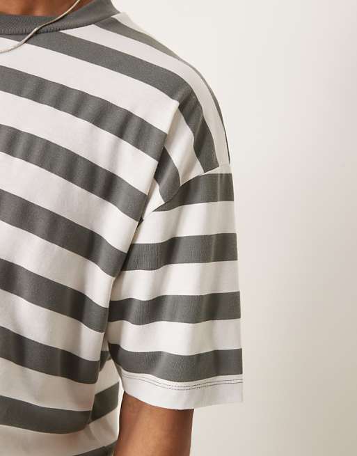 ASOS DESIGN Oversized T-shirt In Khaki And White Stripe