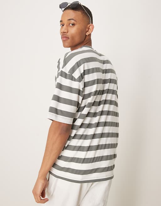 ASOS DESIGN Oversized T-shirt In Khaki And White Stripe