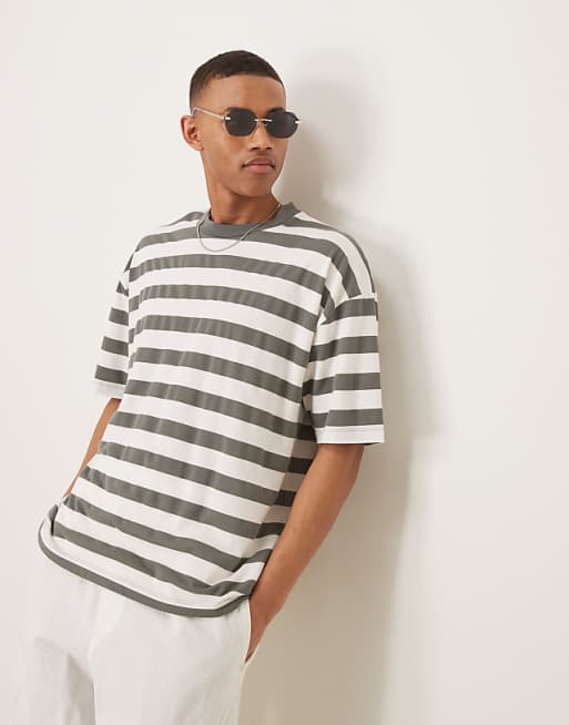 ASOS DESIGN oversized t-shirt in khaki and white stripe