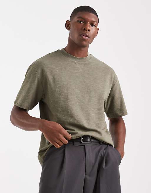 ASOS DESIGN oversized t-shirt in khaki boucle