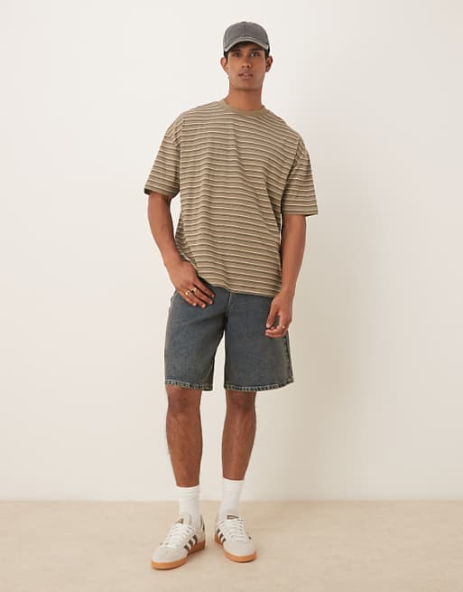 ASOS DESIGN Oversized T-shirt In Khaki Stripe