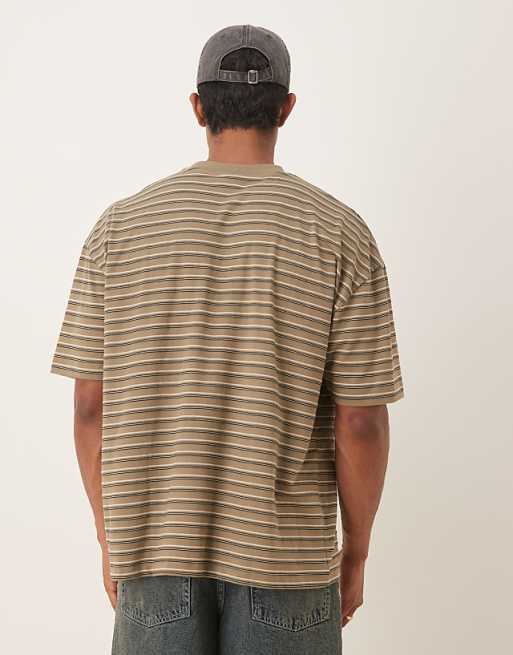 ASOS DESIGN Oversized T-shirt In Khaki Stripe