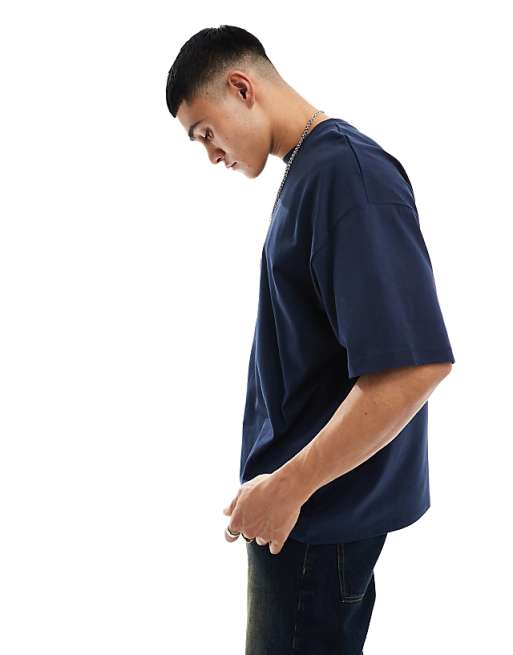 ASOS DESIGN Oversized T-shirt In Navy With Paris Text Back Print