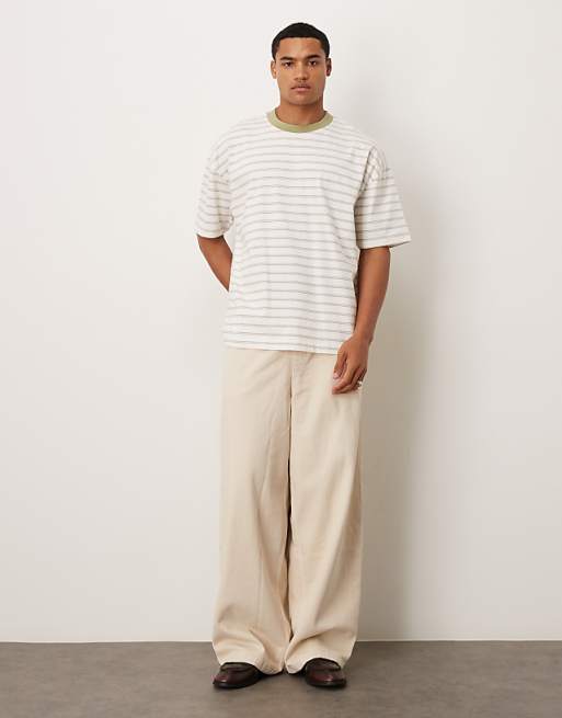 ASOS DESIGN Oversized T-shirt In White And Green Stripe