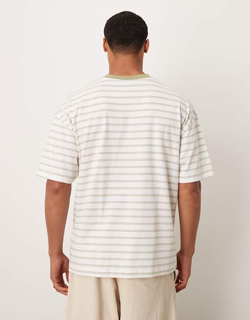 ASOS DESIGN Oversized T-shirt In White And Green Stripe