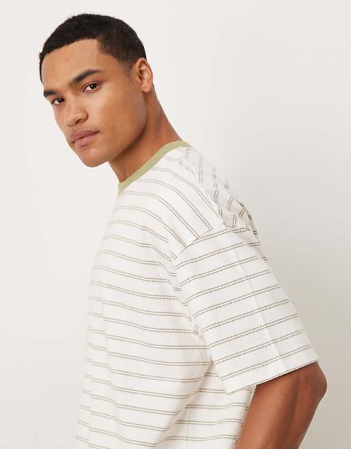 ASOS DESIGN Oversized T-shirt In White And Green Stripe