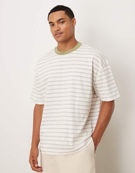 ASOS DESIGN oversized t-shirt in white and green stripe