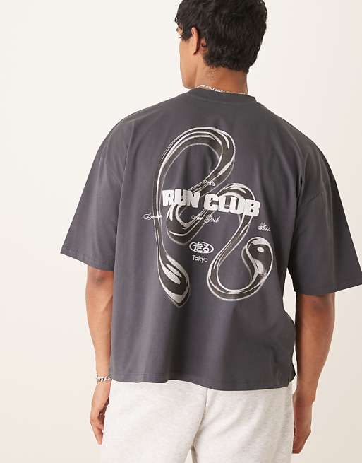 ASOS DESIGN oversized t-shirt with back print in grey