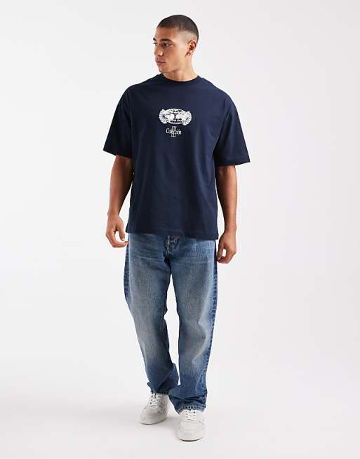 ASOS DESIGN Oversized T-shirt With Back Print In Navy