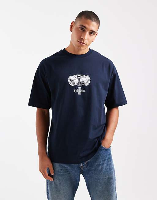 ASOS DESIGN Oversized T-shirt With Back Print In Navy