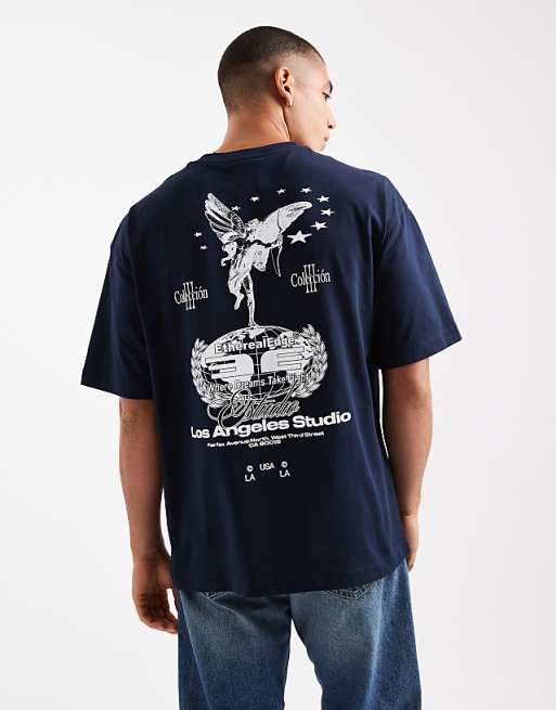 ASOS DESIGN oversized t-shirt with back print in navy