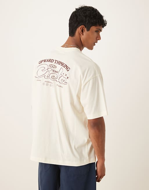 ASOS DESIGN oversized t-shirt with back print in off white
