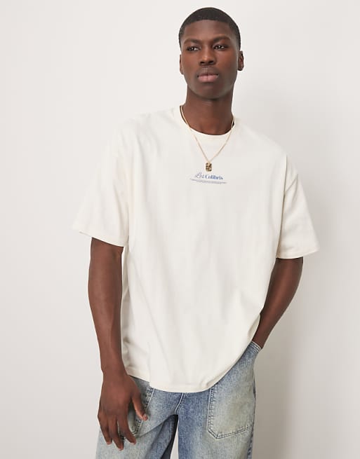 ASOS DESIGN Oversized T-shirt With Bird Back Print In Off White