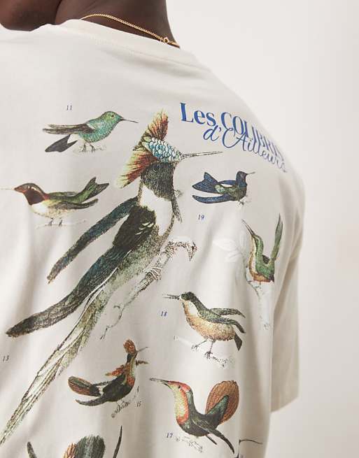 ASOS DESIGN Oversized T-shirt With Bird Back Print In Off White