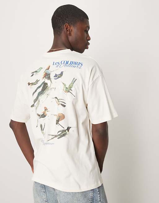 ASOS DESIGN oversized t-shirt with bird back print in off white