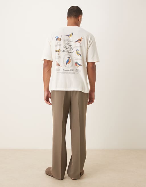 ASOS DESIGN Oversized T-shirt With Birds Graphic In Cream