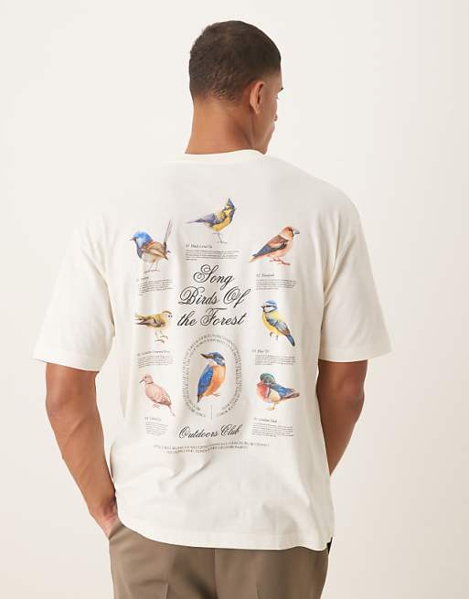 ASOS DESIGN oversized t-shirt with birds graphic in cream