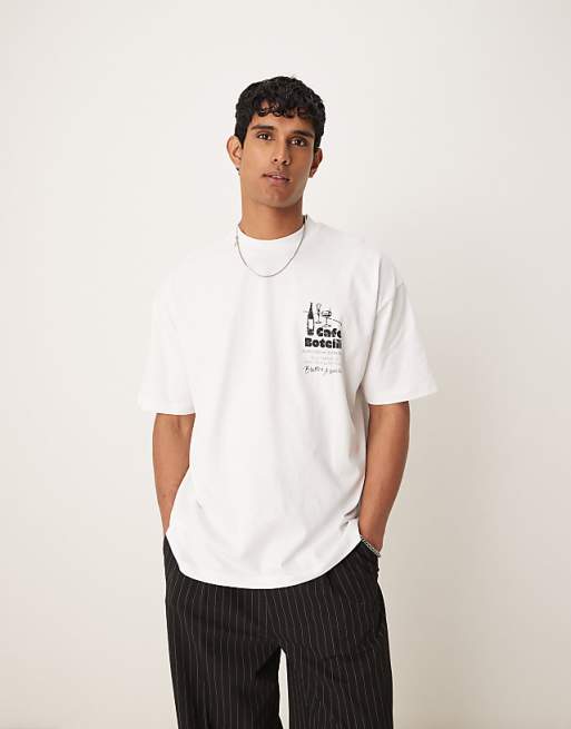 ASOS DESIGN Oversized T-shirt With Cafe Graphic In White