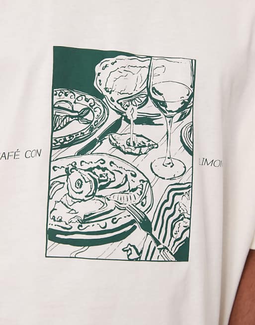 ASOS DESIGN Oversized T-shirt With Cafe Graphic In Cream