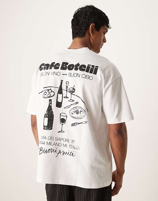 ASOS DESIGN oversized t-shirt with cafe graphic in white