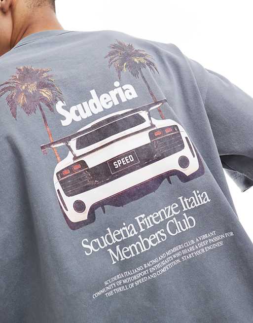 ASOS DESIGN Oversized T-shirt With Car Graphic In Washed Grey