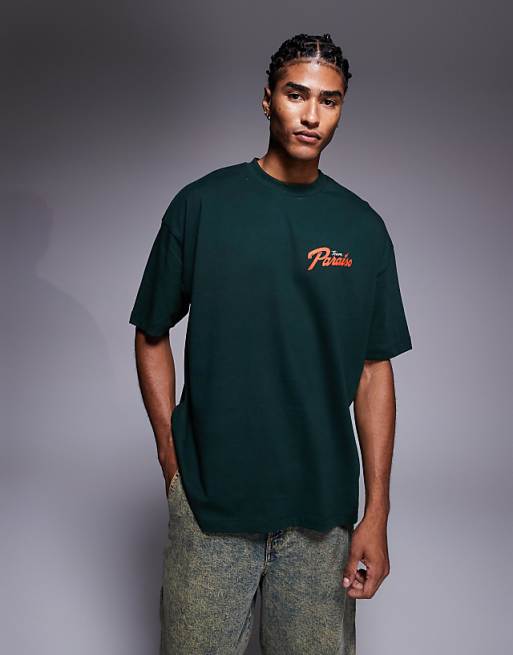 ASOS DESIGN Oversized T-shirt With Car Graphic In Dark Green