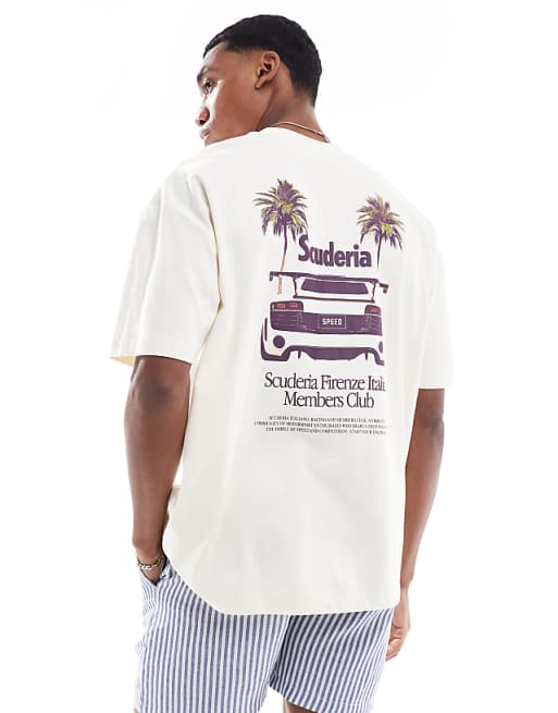ASOS DESIGN Oversized T-shirt With Car Graphic In Cream