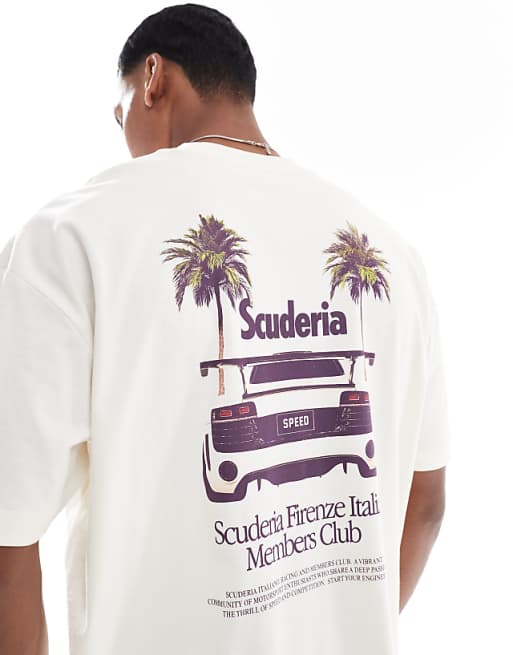 ASOS DESIGN oversized t-shirt with car graphic in cream