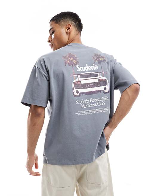 ASOS DESIGN oversized t-shirt with car graphic in washed grey