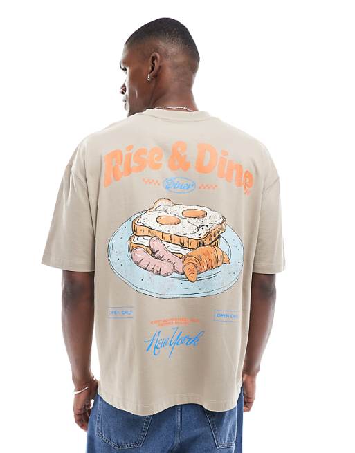 ASOS DESIGN oversized t-shirt with cartoon graphic in white