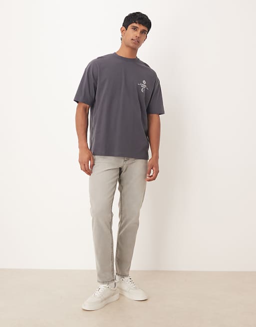 ASOS DESIGN Oversized T-shirt With Celestial Graphic In Charcoal
