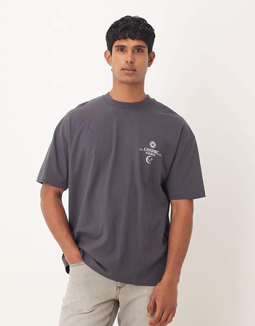 ASOS DESIGN Oversized T-shirt With Celestial Graphic In Charcoal