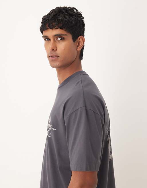 ASOS DESIGN Oversized T-shirt With Celestial Graphic In Charcoal