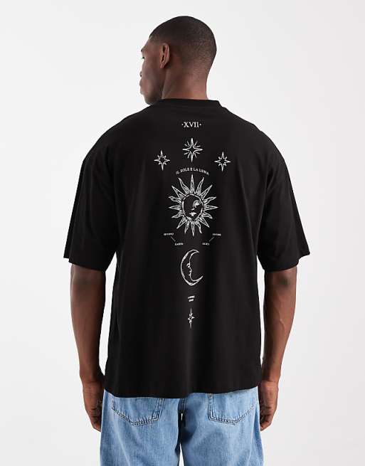 ASOS DESIGN oversized t-shirt with celestial graphic in black