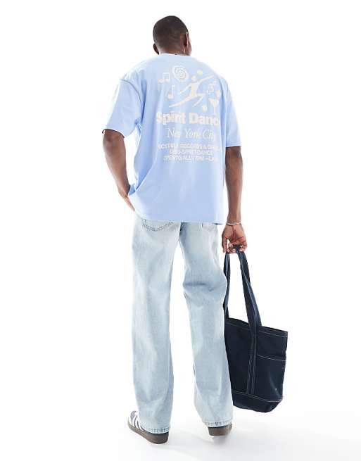 ASOS DESIGN oversized t-shirt with celestial graphic in light blue