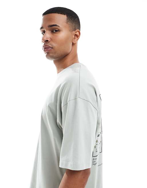 ASOS DESIGN Oversized T-shirt With Celestial Graphic In Pale Grey