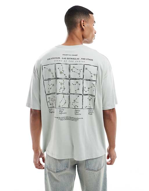 ASOS DESIGN oversized t-shirt with celestial graphic in pale grey