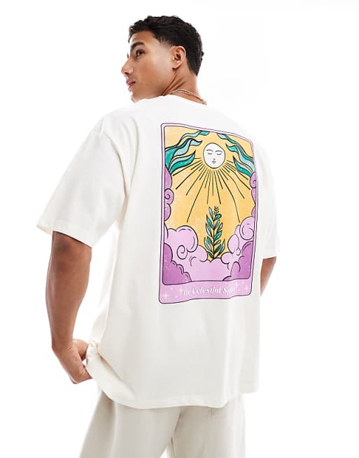 ASOS DESIGN oversized t-shirt with celestial graphic in off white