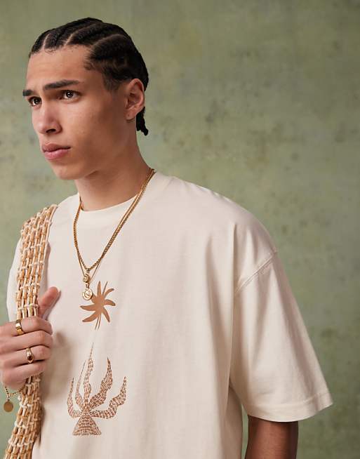 ASOS DESIGN Oversized T-shirt With Celestial Graphic In Cream