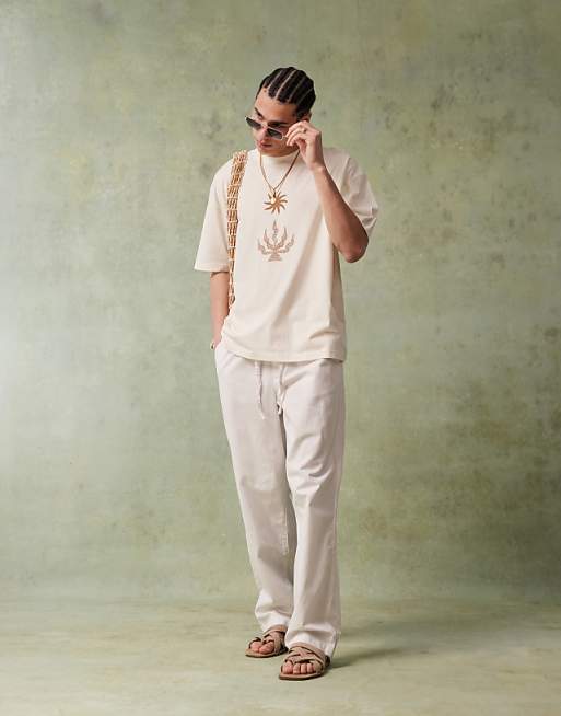 ASOS DESIGN Oversized T-shirt With Celestial Graphic In Cream