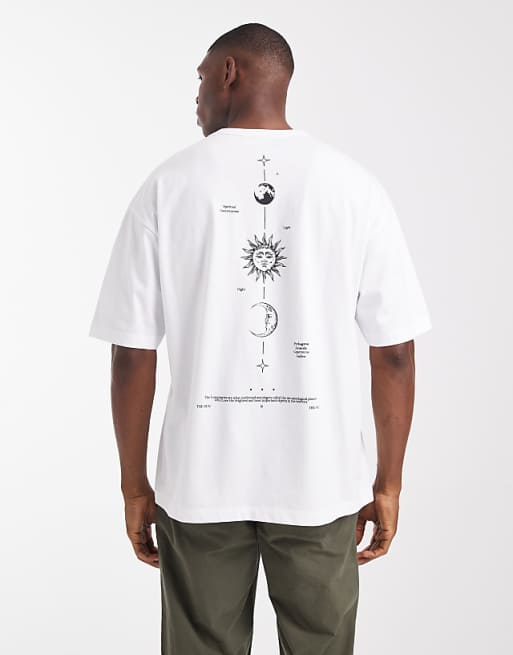 ASOS DESIGN oversized t-shirt with celestial spine print in white