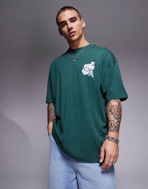 ASOS DESIGN Oversized T-shirt With Cherub Graphic In Green