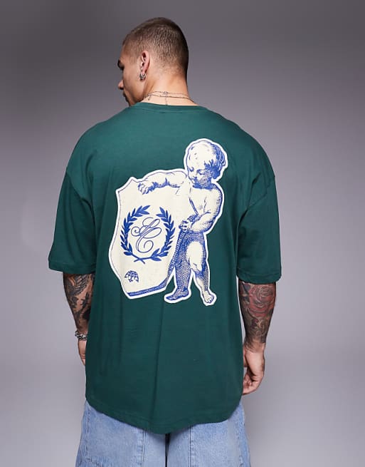 ASOS DESIGN oversized t-shirt with cherub graphic in green