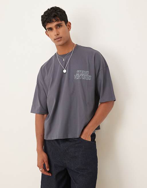 ASOS DESIGN oversized t-shirt with chest embroidery in washed black