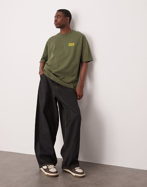 ASOS DESIGN Oversized T-shirt With Chest Print In Khaki