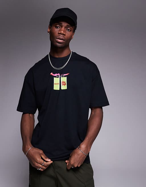 ASOS DESIGN oversized t-shirt with chest print in black