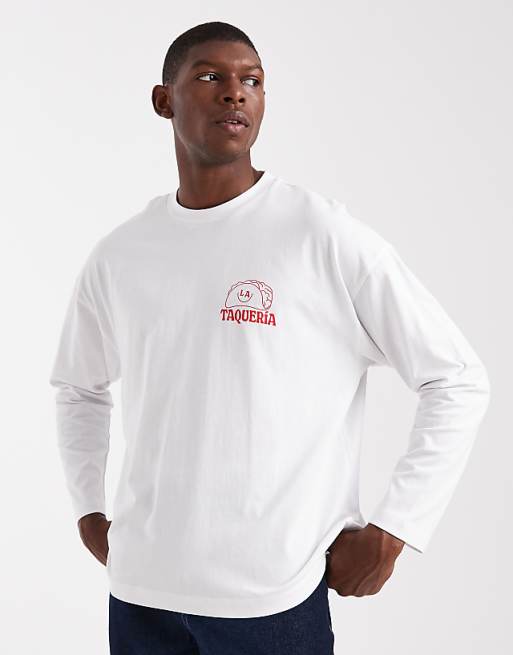 ASOS DESIGN oversized t-shirt with chest taco print in white