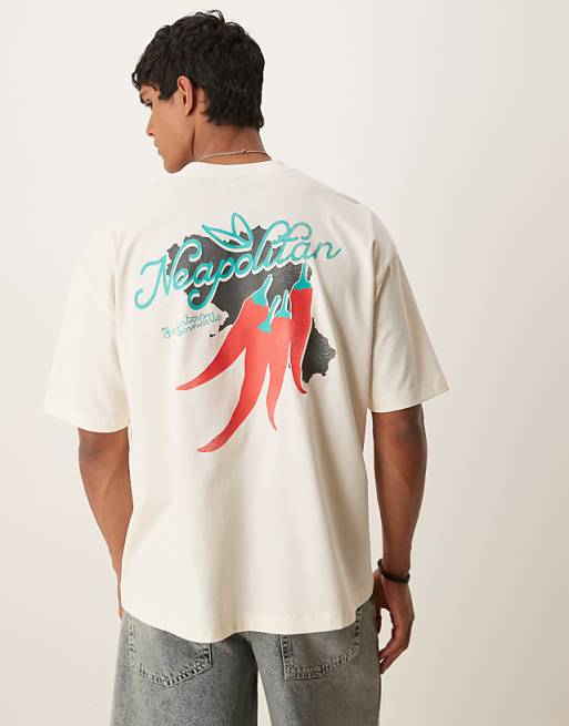ASOS DESIGN oversized t-shirt with chilli print in off white