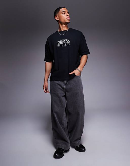 ASOS DESIGN Oversized T-shirt With City Chest Embroidery In Black