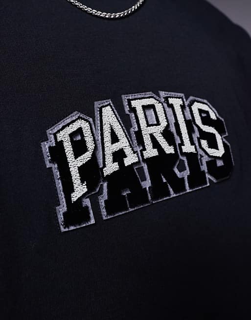 ASOS DESIGN Oversized T-shirt With City Chest Embroidery In Black